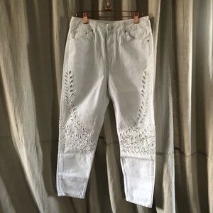White embroidered TopShop mom jeans